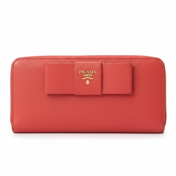 Prada Handbags - Prada Saffiano Leather Bow Zip Wallet Authentic